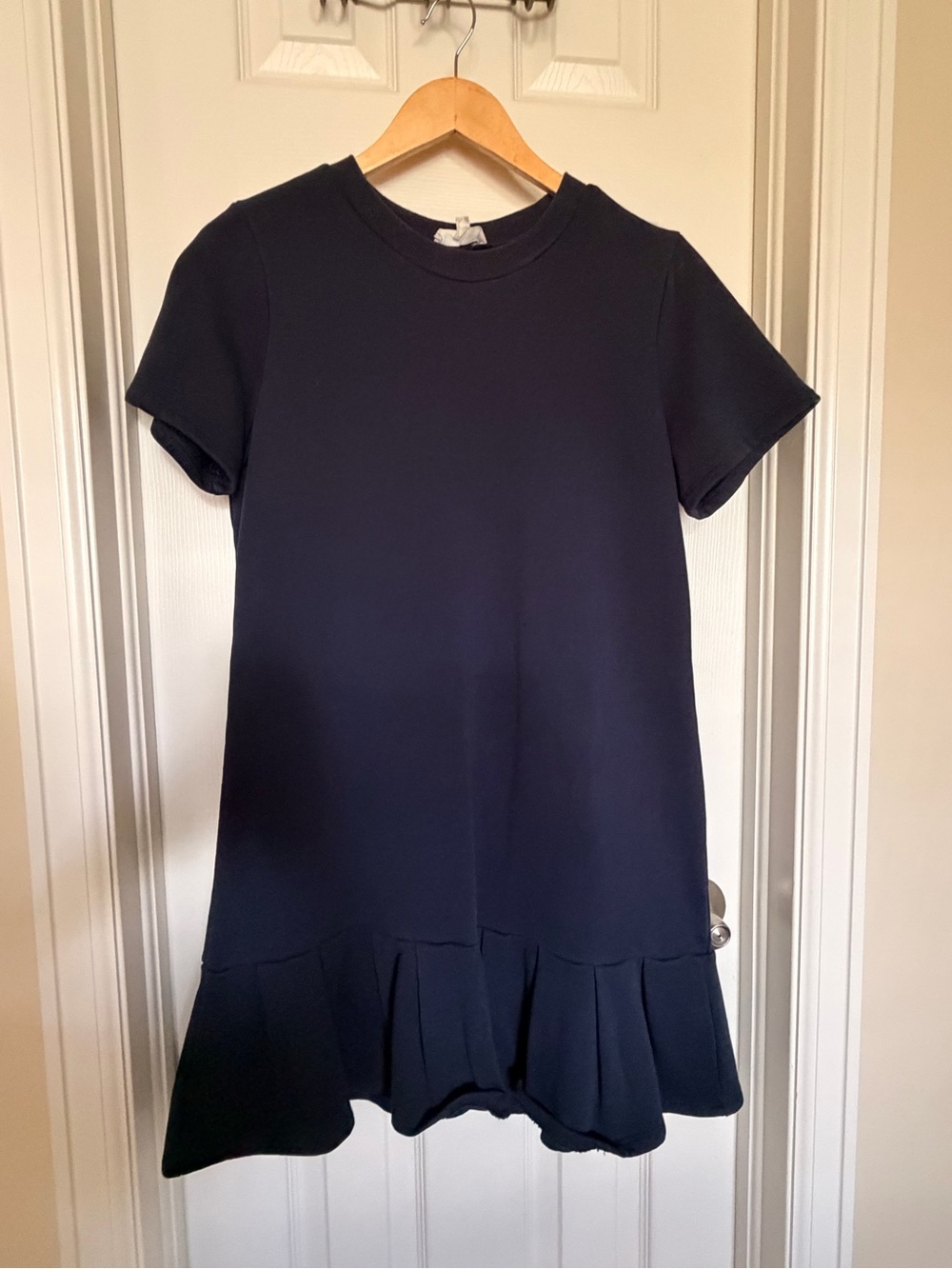 Women's Navy Ruffle-Hem Short Sleeve Dress